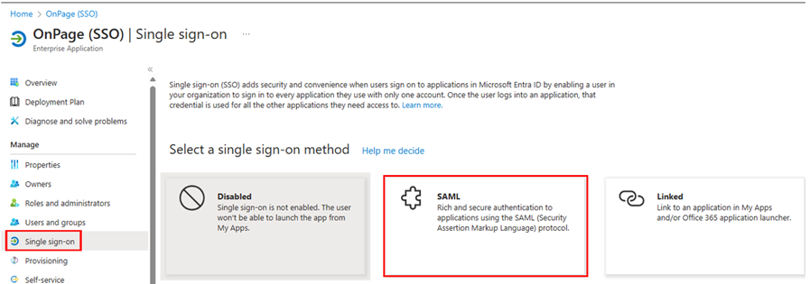 OnPage MS Saml Integration